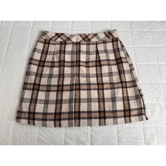 Brown Plaid Mini Skirt High Waisted A-Line Lined sz L - Picture 8 of 8